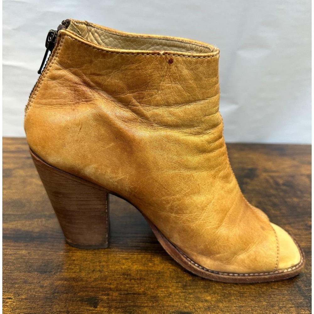 Bed Stu Onset Tan Distressed Leather Peep Toe Ankle Booties Heeled Size 8 Boho - Picture 3 of 16